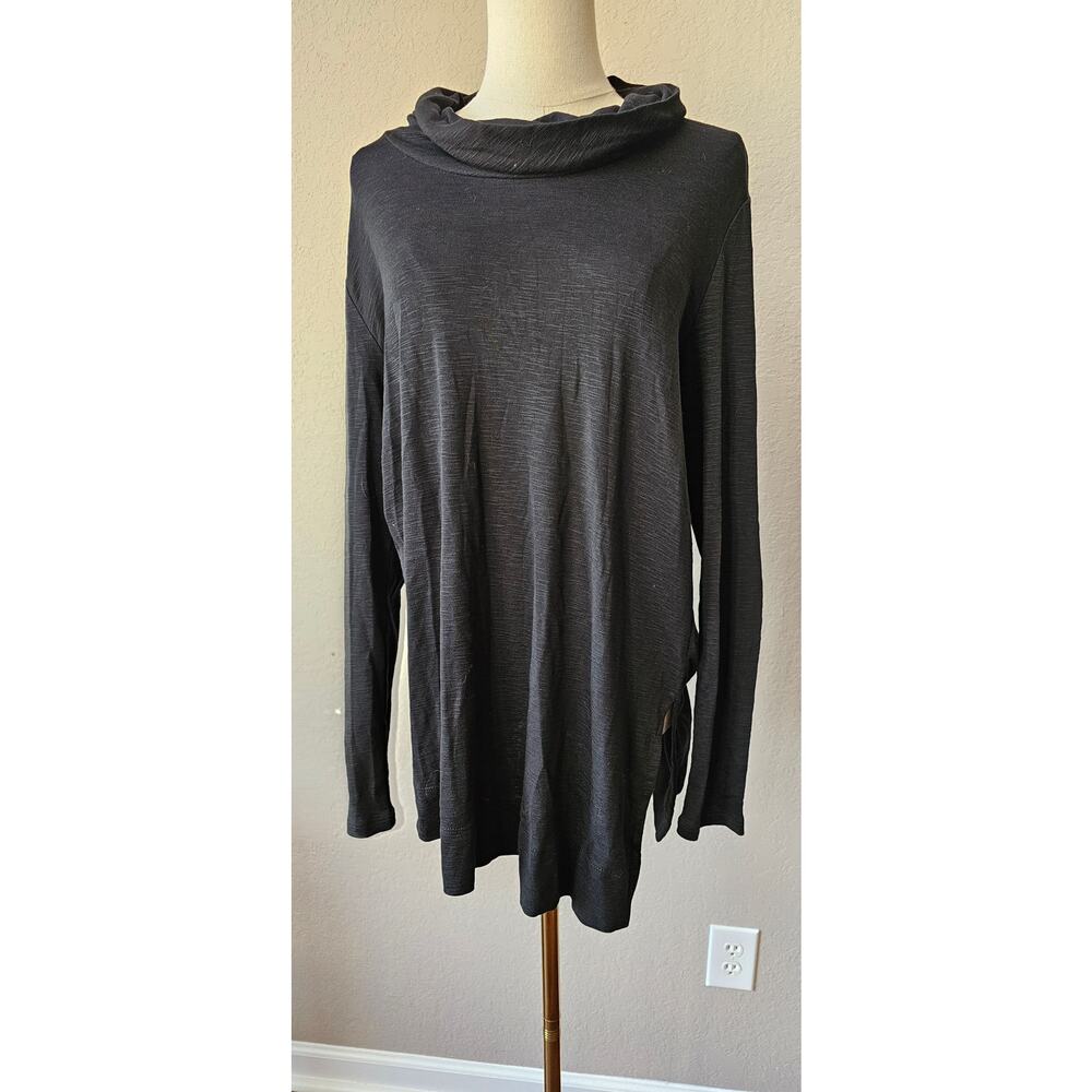 J. Jill Long Sleeve Cowl Neck‎ Pima Cotton Pullover Tunic Top Women Size M Black